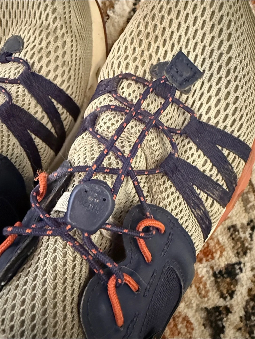 Teva Women's Olive Mesh Trail Sneakers with Navy Accents No Tie 8.5